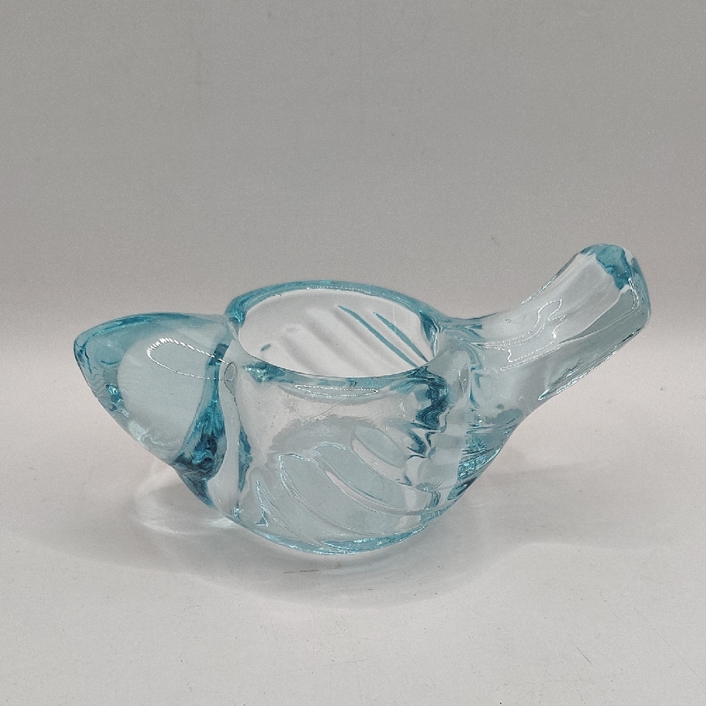 Vintage Indiana Glass Blue Bird Tea Light Candle Holder 4.5"